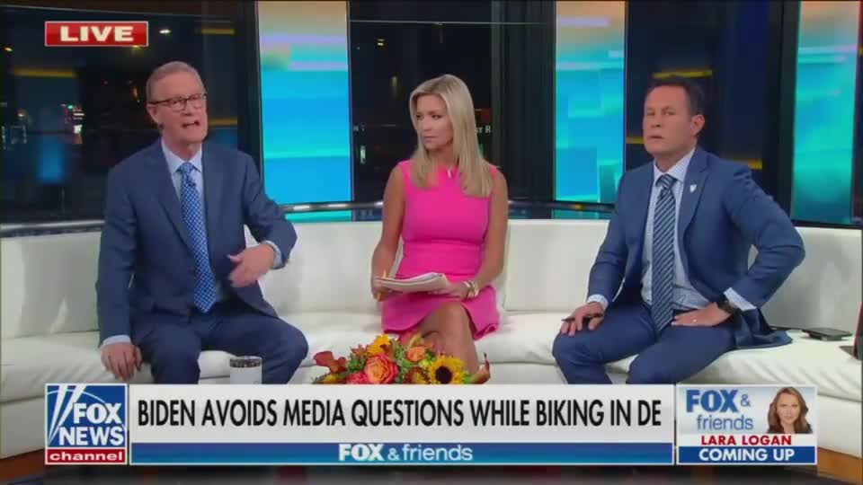 Tim Graham - Fox & Friends shows video of President Biden biking right past reporters and taking no questions. Smiling and pedaling, pedaling and smiling...