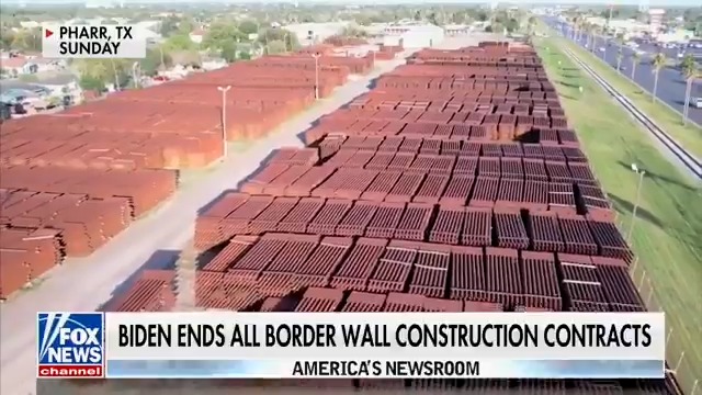 WATCH: Fox News  @BillFoxLA reports on Joe Biden blocking border wall construction while 100 miles of wall materials is just sitting there going to absolute waste....